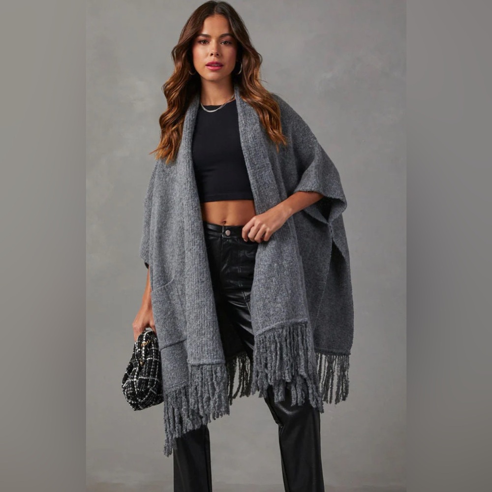 Brand new- VICI fringe poncho - charcoal